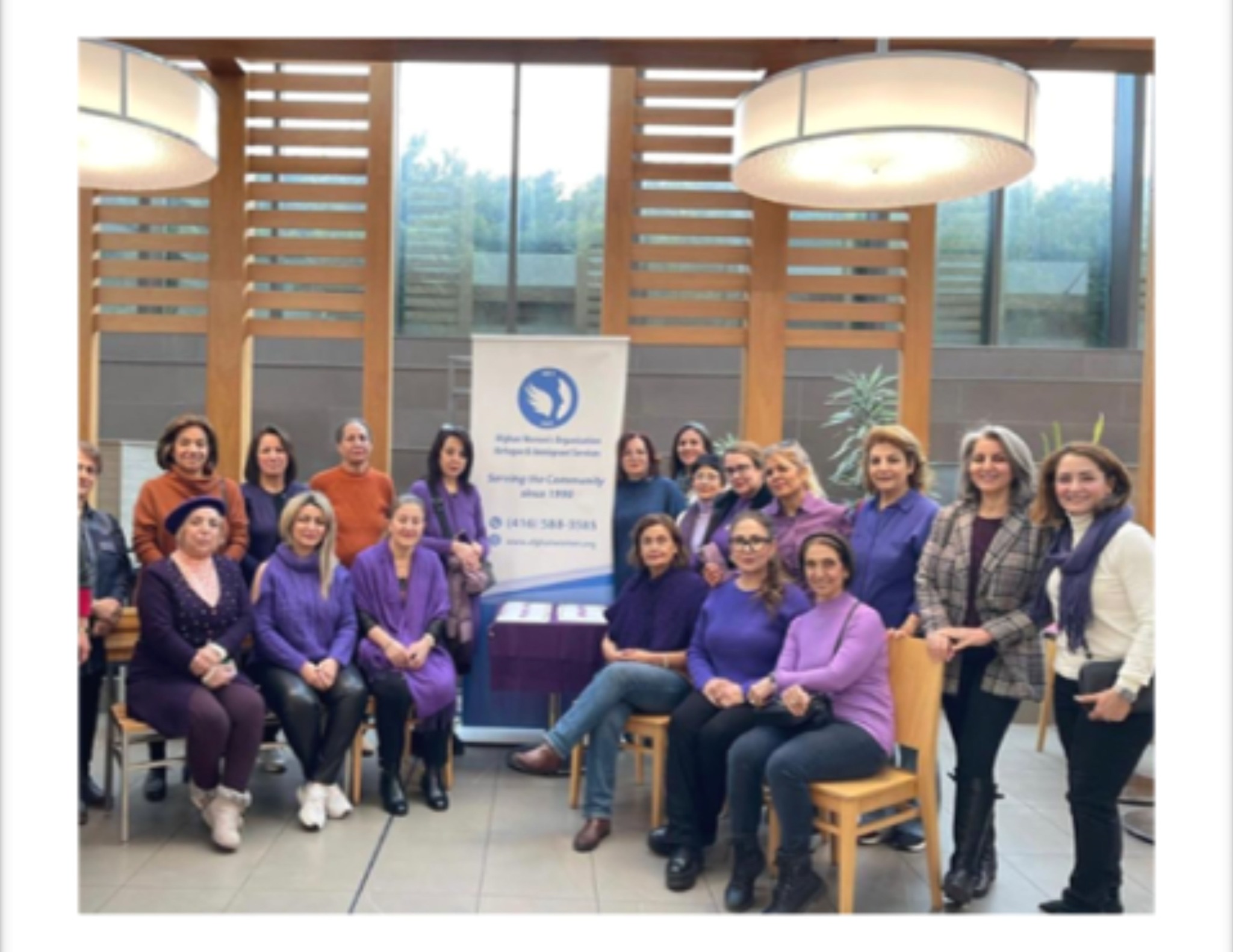 Community members wearing purple for awareness