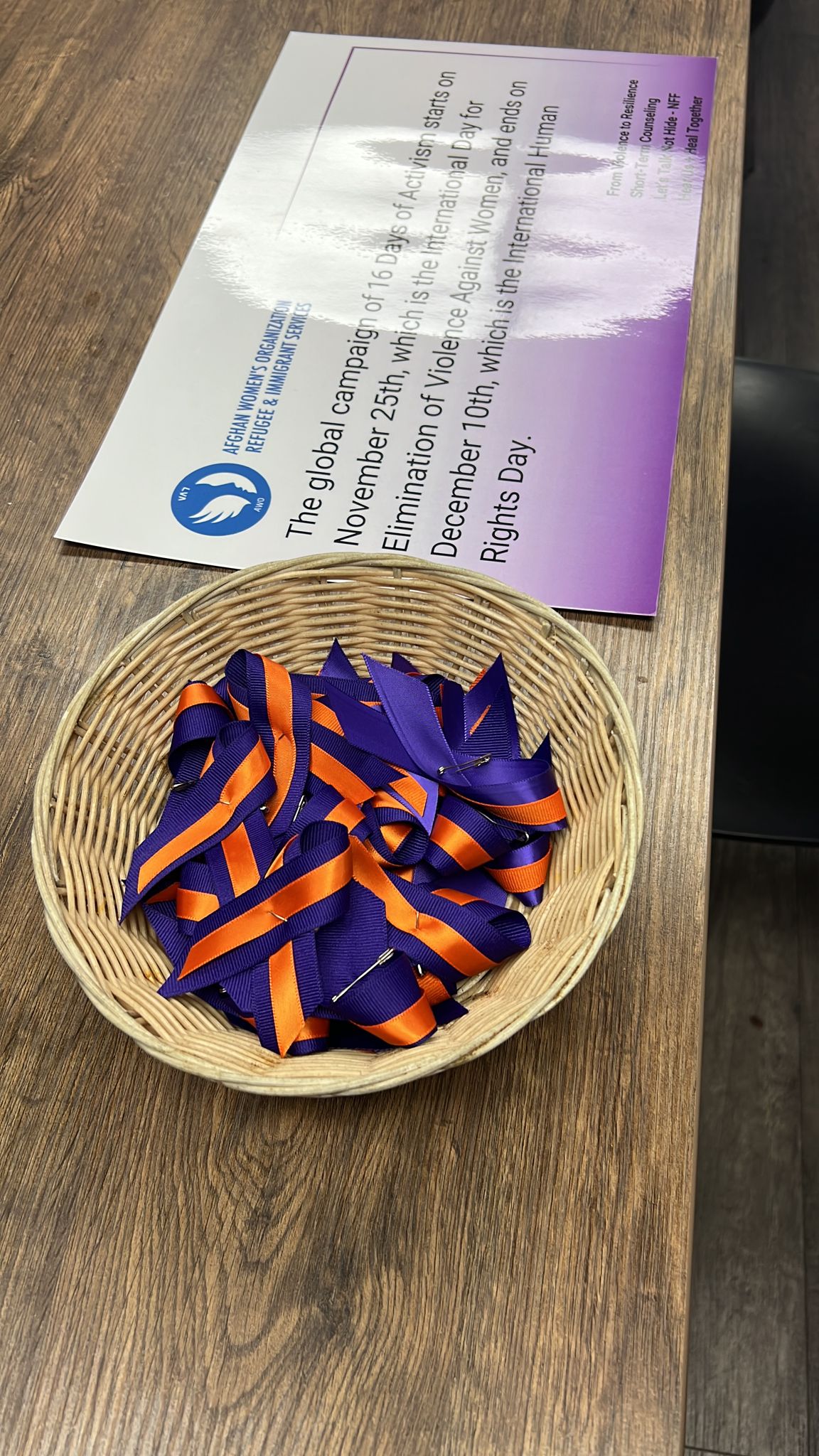Purple and orange awareness ribbons for ending violence